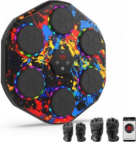 Music Boxing Machine for Adults Kids Age 6+ | Bluetooth Smart Punching Trainer, LED Lights & Gloves, Wall Mounted Electronic Boxing Target in Kuwait