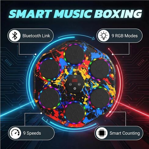Music Boxing Machine for Adults Kids Age 6+ | Bluetooth Smart Punching Trainer, LED Lights & Gloves, Wall Mounted Electronic Boxing Target in Kuwait