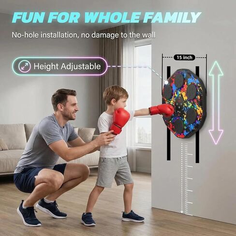 Music Boxing Machine for Adults Kids Age 6+ | Bluetooth Smart Punching Trainer, LED Lights & Gloves, Wall Mounted Electronic Boxing Target in Kuwait