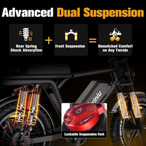 Electric Bike for Adults, 52V 40Ah Battery Peak 2000W Motor 35MPH, 50-180 Miles, 20" Fat Tire Dirt Bicycle Dual Suspension All Terrain Motorcycle, Moped Style Ebike for Mountains Snow Sand Road in Kuwait