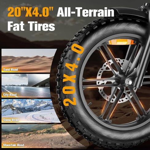 Electric Bike for Adults, 52V 40Ah Battery Peak 2000W Motor 35MPH, 50-180 Miles, 20" Fat Tire Dirt Bicycle Dual Suspension All Terrain Motorcycle, Moped Style Ebike for Mountains Snow Sand Road in Kuwait