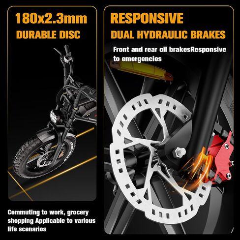 Electric Bike for Adults, 52V 40Ah Battery Peak 2000W Motor 35MPH, 50-180 Miles, 20" Fat Tire Dirt Bicycle Dual Suspension All Terrain Motorcycle, Moped Style Ebike for Mountains Snow Sand Road in Kuwait