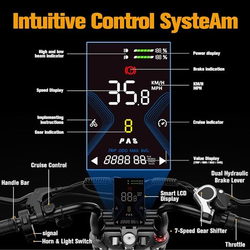 Electric Bike for Adults, 52V 40Ah Battery Peak 2000W Motor 35MPH, 50-180 Miles, 20" Fat Tire Dirt Bicycle Dual Suspension All Terrain Motorcycle, Moped Style Ebike for Mountains Snow Sand Road in Kuwait