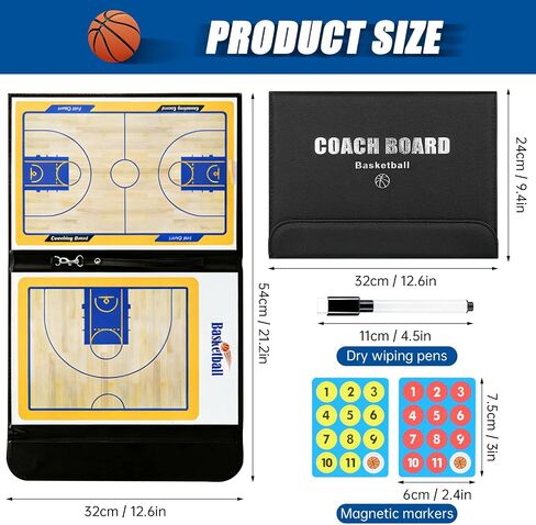 Basketball Coaching Board with Magnetic Players - Dry Erase Clipboard for Basketball Coaches, Professional All-in-One Basketball White Board for Coaching Includes Play Templates & Storage in Kuwait
