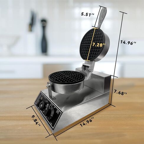1200W Professional Commercial Waffle Maker, Stainless Steel Round Waffle Iron with Digital Timer & Adjustable Temperature Control (122-572°f), Steel Belgian Waffle Iron for Restaurant Bakery Snack in Kuwait