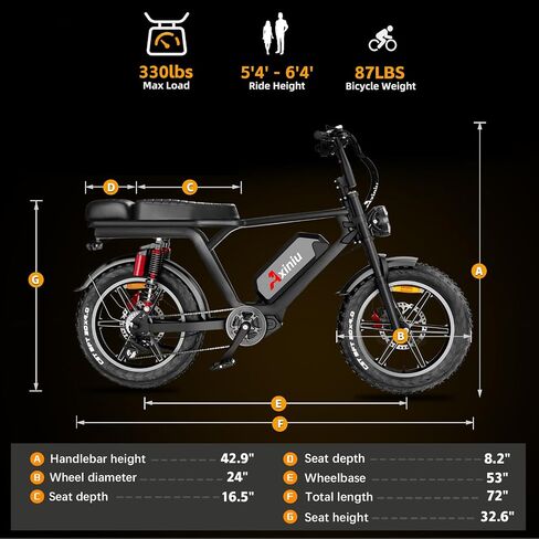 Electric Bike for Adults, 52V 40Ah Battery Peak 2000W Motor 35MPH, 50-180 Miles, 20" Fat Tire Dirt Bicycle Dual Suspension All Terrain Motorcycle, Moped Style Ebike for Mountains Snow Sand Road in Kuwait