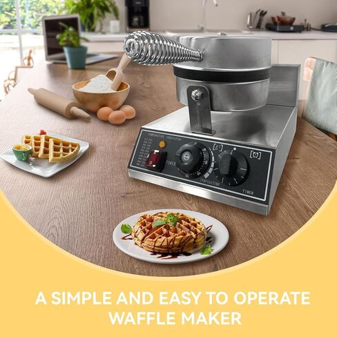 1200W Professional Commercial Waffle Maker, Stainless Steel Round Waffle Iron with Digital Timer & Adjustable Temperature Control (122-572°f), Steel Belgian Waffle Iron for Restaurant Bakery Snack in Kuwait
