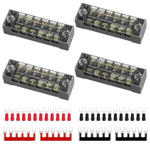 4sets Terminals Block Strips 6 Position,15A Electrical Dual Row Screw Barrier Strip with Fork Wire Connectors for Wiring in Kuwait