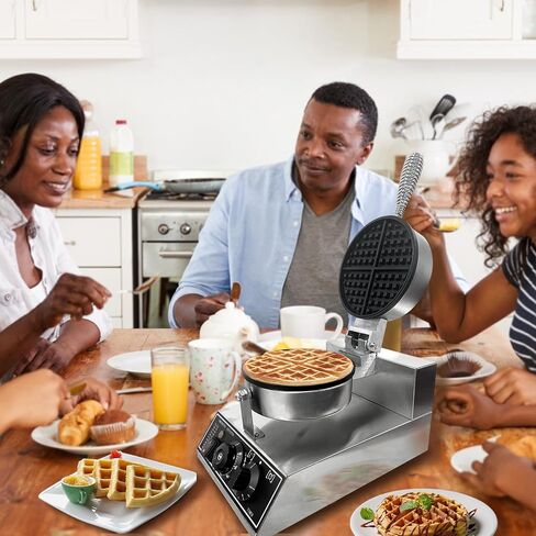 1200W Professional Commercial Waffle Maker, Stainless Steel Round Waffle Iron with Digital Timer & Adjustable Temperature Control (122-572°f), Steel Belgian Waffle Iron for Restaurant Bakery Snack in Kuwait