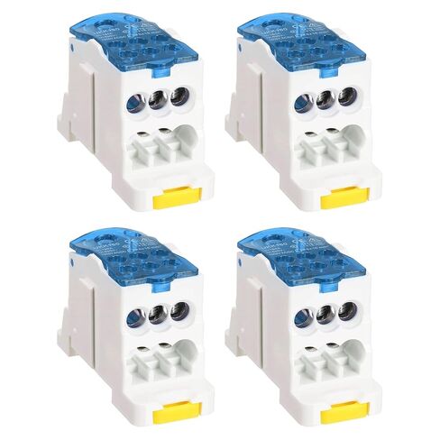 MECCANIXITY 4Pcs 1 in 6 Out Rail Terminal Blocks, 690V 125A Connectors Power Distribution Block with Flame-Retardant Housing for Power Distribution Cabinets, Blue 29.4mm Width 12-6AWG Gauge in Kuwait