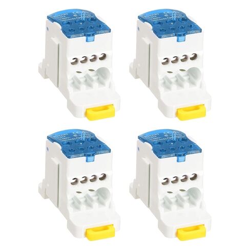 MECCANIXITY 4Pcs 1 in 6 Out Rail Terminal Blocks, 690V 125A Connectors Power Distribution Block with Flame-Retardant Housing for Power Distribution Cabinets, Blue 29.4mm Width 12-6AWG Gauge in Kuwait