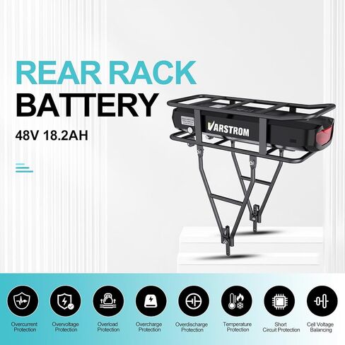 48V 17.5Ah Rear Rack Ebike Battery - Lithium Ion Bike Battery for 0-1200W Electric Bike Motor Kit, for BAFANG Voilamart AW Ebikeling Pexmor L-Fater E-Bike Conversion Kit - W/Charger & Rack in Kuwait