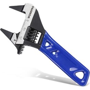 WORKPRO 4-Inch Thin Jaws Stubby Wide Opening Adjustable Wrench, Small Adjustable Wrench with 2mm Slim Jaws for Easy Access to Tight Spaces, Metric/SAE Scales, Cr-V Steel in Saudi Arabia