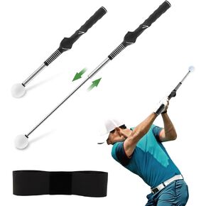 Retractable Golf Swing Training Aid, Strength & Tempo Training for Chipping Hitting, Portable Rhythm Click Sound Warm Up Golf Swing Trainer with Arm Band for Indoor Outdoor Use in Kuwait