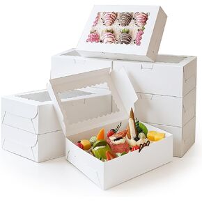 MUMULULU 10 PCS 9x6x2.5 Inches White Cookie Boxes with Window Bakery Boxes Treat Boxes for Desserts Cupcakes Muffins Donut Chocolate Strawberry in Saudi Arabia