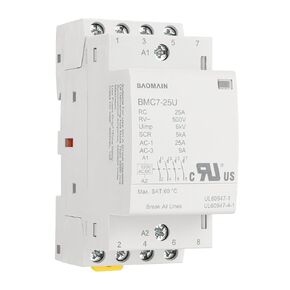 BAOMAIN 25A 4NO 24V AC/DC موصل وحدات، حامل السكك الحديدية DIN، معترف به من قبل UL | BMC7-25U 4-pole 25A 4 موصلات وحدات منزلية مفتوحة عادةً تتميز بملف 120 فولت تيار متردد/تيار مستمر وسهولة تركيب سكة DIN in Kuwait