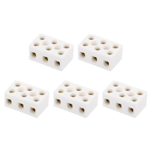 MECCANIXITY 5 Pcs 3 Way Ceramics Terminal Blocks, 15A 110V-600V High Temp Porcelain Ceramic Electrical Connectors with Brass Conductors 33x19x15 mm for Electric Wire Cable in Kuwait