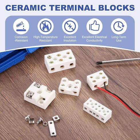 MECCANIXITY 5 Pcs 3 Way Ceramics Terminal Blocks, 15A 110V-600V High Temp Porcelain Ceramic Electrical Connectors with Brass Conductors 33x19x15 mm for Electric Wire Cable in Kuwait