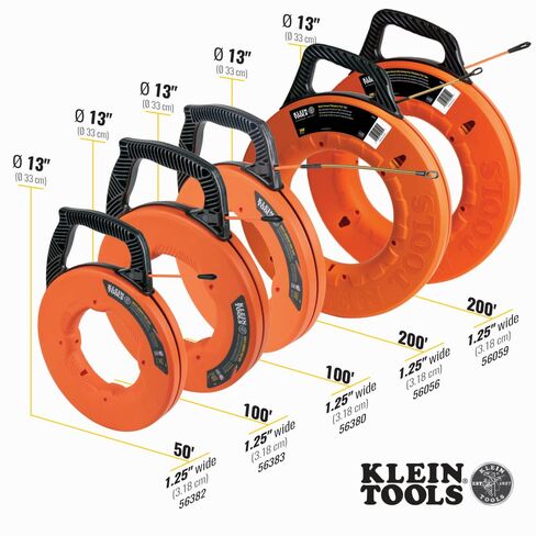 شريط سمكة كهربائي غير موصل 56383 من Klein Tools، ساحبة أسلاك من الألياف الزجاجية متعددة الأخدود، طرف من النايلون، غطاء ومقبض محسن، 100 قدم in Kuwait