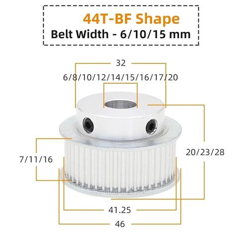 44 Teeth 3.0mm Pulley Bore 5/6/6.35/8/10/12mm Width 10mm Timing Belt HTD3M Gear 1Pcs(12 mm (BF Shape)) in Kuwait