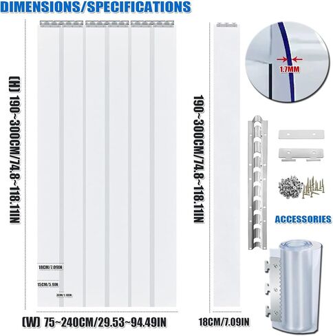 This PVC Strip Curtain Door Kit - Clear Vinyl Thermal Windproof Curtain for Warehouse Factory Supermarket Freezer Room - 105x200cm (41.34x78.74in) in Kuwait