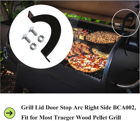 BCA002 غطاء الشواية، إيقاف الباب على الجانب الأيمن لمعظم شوايات Traeger، مع برغي | تناسب سلسلة Traeger Pro 22، Tailgater 20، Century 885، Eastwood 22 Grill، أدوات التثبيت على الجانب الأيمن لغطاء الشواية in Kuwait