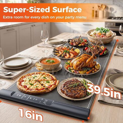 Warming Mat for Food Extra Large 39.5"x16", 550W Food Warming Mat for Countertop with One-Touch Warm Dishes Mode, 7 Temp & 8H Timer, Child Lock Electric Portable Food Warmers for Parties Buffet in Kuwait
