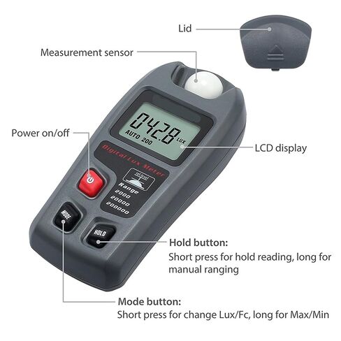 مقياس لوكس، مقياس إضاءة رقمي Luxmeter مقياس إضاءة Lux Meter مقياس ضوئي عالي الدقة ±4% نطاق 0.1-200000 Lux/0.01-20000 Fc in Kuwait