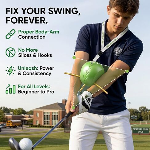 Golf Training Aid, Golf Swing Connector Trainer Ball for Arm Structure and Posture Practice, Golf Swing Trainer with Alignment Rods and Lanyard for Indoor Outdoor Practice, Green in Kuwait
