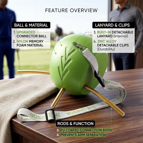 Golf Training Aid, Golf Swing Connector Trainer Ball for Arm Structure and Posture Practice, Golf Swing Trainer with Alignment Rods and Lanyard for Indoor Outdoor Practice, Green in Kuwait