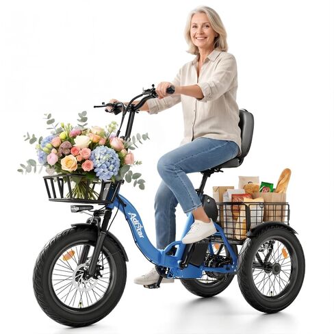 ADISTAR Electric Trike for Adults, 48V 15.6Ah Peak 1200W Motor, Up to 70 Miles Range, 3 Wheel Electric Bike, 18MPH E-Trike with Baskets for Shopping, Recreation & Daily Transportation in Kuwait