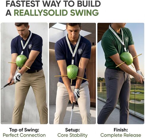 Golf Training Aid, Golf Swing Connector Trainer Ball for Arm Structure and Posture Practice, Golf Swing Trainer with Alignment Rods and Lanyard for Indoor Outdoor Practice, Green in Kuwait
