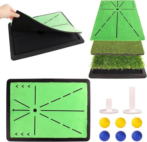 3 in 1 Golf Hitting Mats Training Equipment, Golf Practice Mat with Instant Swing Path Feedback, No-Slip Heavy Duty Rubber Base with 3 Replaceable Golf Training Mats in Kuwait