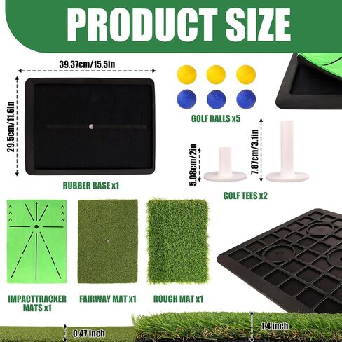 3 in 1 Golf Hitting Mats Training Equipment, Golf Practice Mat with Instant Swing Path Feedback, No-Slip Heavy Duty Rubber Base with 3 Replaceable Golf Training Mats in Kuwait