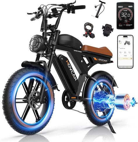 دراجة كهربائية Movcan V30/V30Max/V30ProMax للبالغين، 1000W/1500W/4000W، 28/32/37.5MPH، بطارية 48V 15.6/31.2/40AH، أقصى مدى 120 ميل دراجة ترابية كهربائية، إطار سميك 20 بوصة، دراجة جبلية كهربائية 7 سرعات in Kuwait