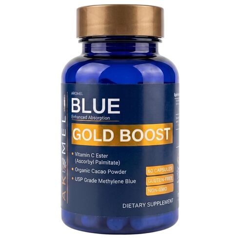 AROMEL Blue Gold Boost | USP Grade Methylene Blue Capsules with Vitamin C Ester & Organic Cacao Powder | Enhanced Absorption Nootropic Supplement for Cellular Energy | 60 Capsules in Kuwait