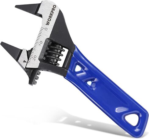 WORKPRO 4-Inch Thin Jaws Stubby Wide Opening Adjustable Wrench, Small Adjustable Wrench with 2mm Slim Jaws for Easy Access to Tight Spaces, Metric/SAE Scales, Cr-V Steel in Saudi Arabia