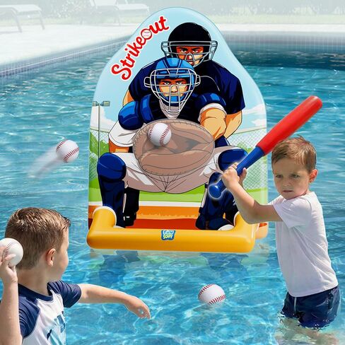 Funscape Kids Inflatable Baseball Pool Toy, Fun Swimming Pool Soft Ball Toss Game, Outdoor Yard Water Bat Target Sports Activity, Cool Summer Beach Family Party Gift 3 4 5 6 7 8 Yr Boy Girl Child Teen in Kuwait