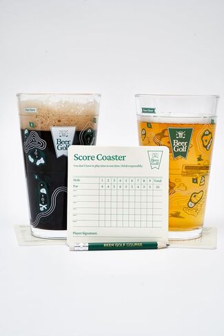 Beer Golf The Original Twosome Set (2-Pack) | 16 oz Precision Drinking Game Pint Glasses | Includes Scorecard Coasters & Pencil | The Ultimate Party Game & Golf Gift in Kuwait