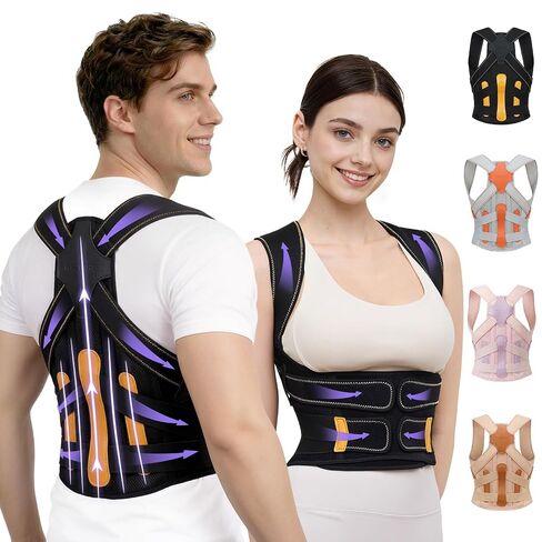 Posture Corrector for Women and Men, 5 Full Back Support Brace Rods, FSA&HSA Eligible, Adjustable Shoulder Straightener, Improving Hunchback Posture, Upper and Lower Back, Neck Pain Relief, Large in Kuwait