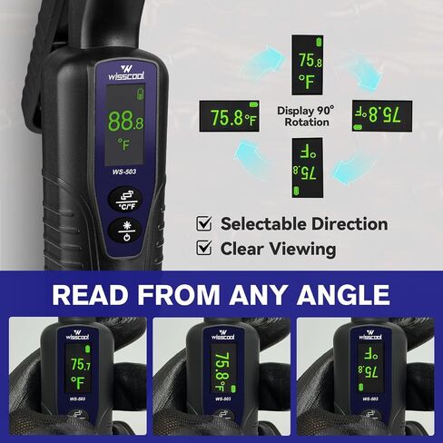 WISSCOOL HVAC Temp Clamp على مسبار درجة الحرارة اللاسلكي | مقياس حرارة أنبوبي عالي الدقة لأنظمة التبريد والتكييف، يتراوح من -58 درجة فهرنهايت إلى 302 درجة فهرنهايت، شاشة LCD مع إضاءة خلفية in Saudi Arabia