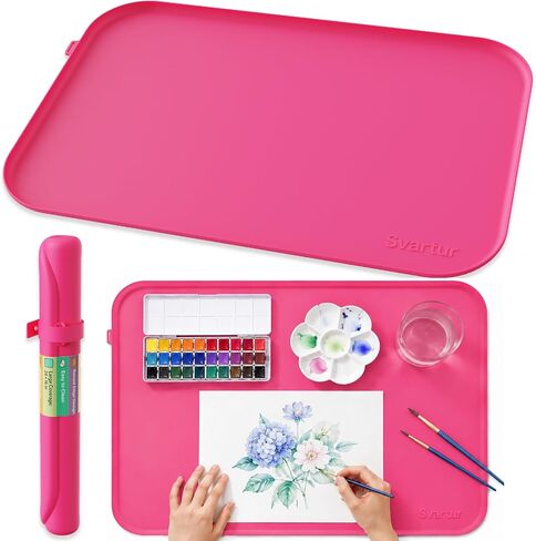 Silicone Art Mat 24" x 16" with Raised Edge, Roll-Up Design with Storage Strap, Multi-Purpose Desk & Table Protector Silicone Craft Mat for Crafts, Painting & DIY, Gray in Saudi Arabia