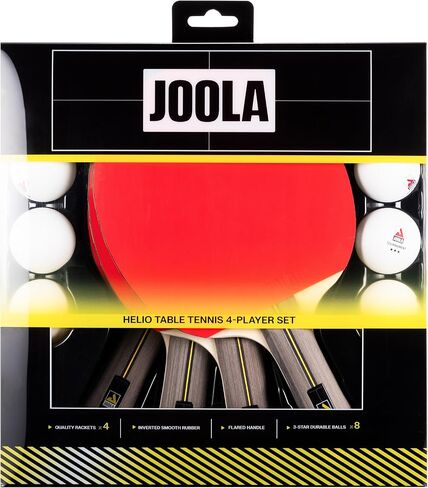 JOOLA Helio 4-Player Table Tennis Set - 4 Premium Ping Pong Paddle Rackets, 8 High-Performance White 3-Star Table Tennis Balls, Beginner Friendly Starter Kit for Maximum Control, 12 Piece Set in Kuwait