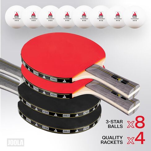 JOOLA Helio 4-Player Table Tennis Set - 4 Premium Ping Pong Paddle Rackets, 8 High-Performance White 3-Star Table Tennis Balls, Beginner Friendly Starter Kit for Maximum Control, 12 Piece Set in Kuwait
