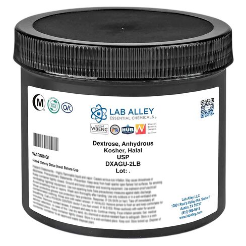 Lab Alley Dextrose، لا مائي، درجة USP، كوشير، حلال، استخدامات صيدلانية وغذائية، مسحوق الجلوكوز السائب للمكملات الغذائية، الخبز، التخمير، معالجة الجفاف (2 رطل) in Kuwait