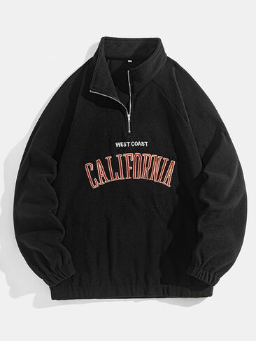 Men's Fleece Half-Zip Pullover Sweatshirt with Letter Embroidery & Raglan Sleeves – Casual Warm Winter Fall Top in Kuwait