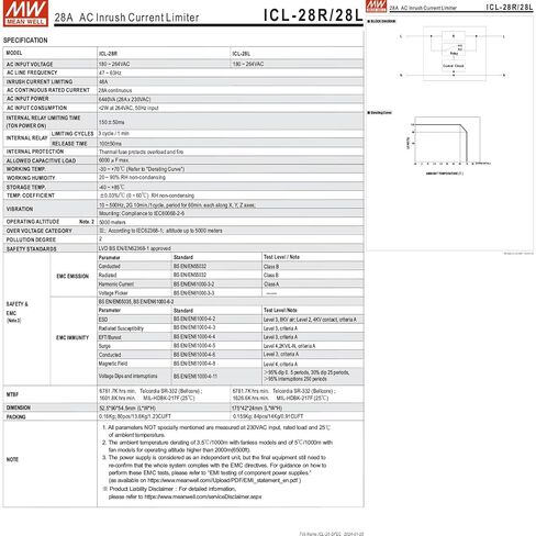 ICL-28L AC Inrush Current Limiter - 28A Continuous, 48A Peak, 180-264VAC Input, Wide Operating Temperature Range -30~+70°C, Reliable Surge Protection for Multiple Power Source Connections in Kuwait