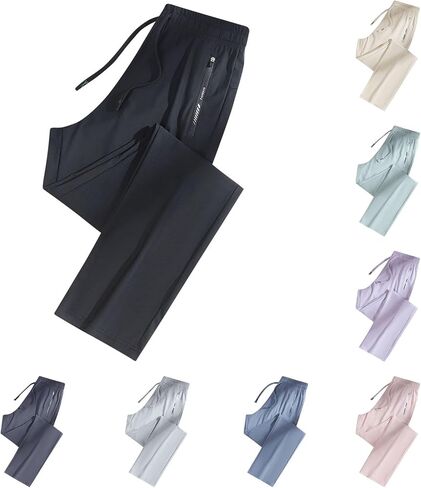 Comfy Stretch Active Pants for Women - Elastic Waist Quick Dry Summer Workout Pants with Zipper Pockets in Kuwait