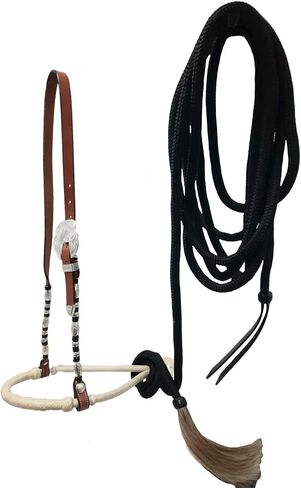Tahoe 3/8" Black Bosal with Leather Hanger and Ferrules – Complete Equestrian Set with 23 Ft Quality Rope Mecate & Horsehair Tassel in Kuwait