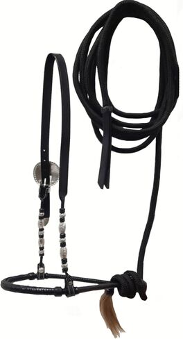 Tahoe 3/8" Black Bosal with Leather Hanger and Ferrules – Complete Equestrian Set with 23 Ft Quality Rope Mecate & Horsehair Tassel in Kuwait